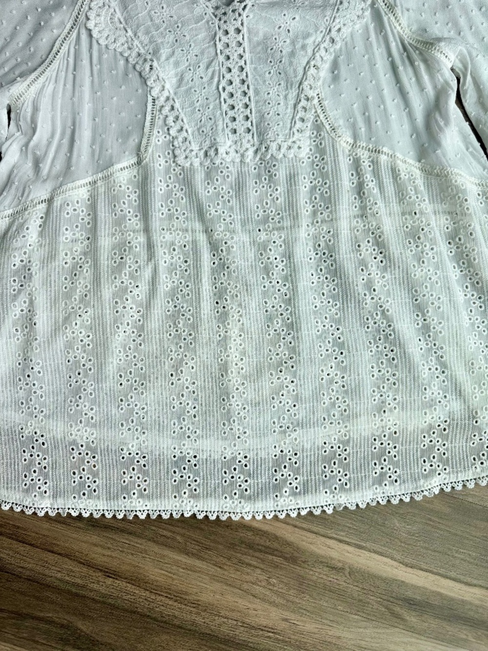 Romantic Boho Knox Rose White Eyelet Lace Flutter Sleeve Blouse XL - Picture 10 of 11